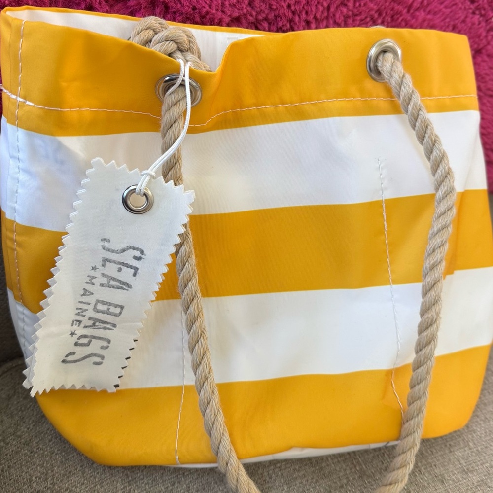 Sea Bags made w/ recycled sails! Yellow & White Bucket Bag. Nautically Chic. - Picture 8 of 11